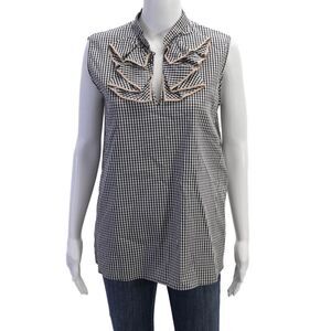 N 21 Womens Cotton Short Sleeve V-neck Gingham Tunic Blouse White Size S
